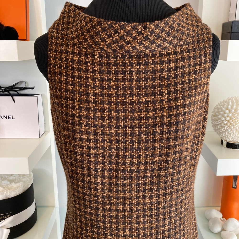 Sleeveless Brown Tweed Midi Dress - Picture 4 of 14
